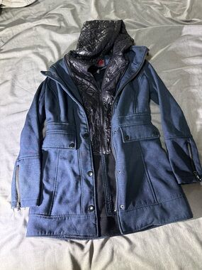 Women's Navy Trench Coat with Quilted Hooded Liner